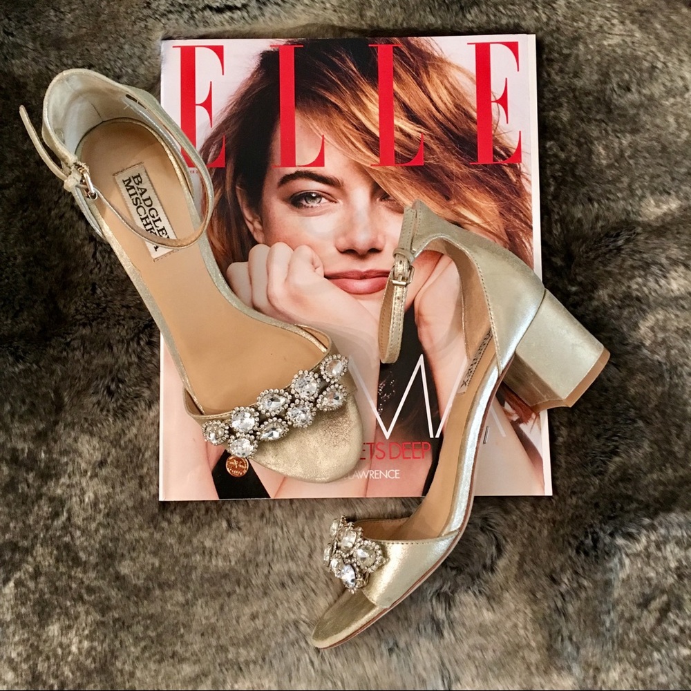 BHLDN Badgley Mischka Leather Crystal Heel $255